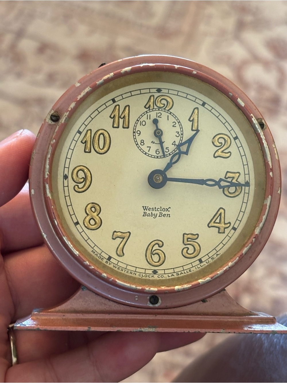 Vintage Westclox Baby Ben Wind-Up Alarm Clock Pink/Blush – Art Deco – Working